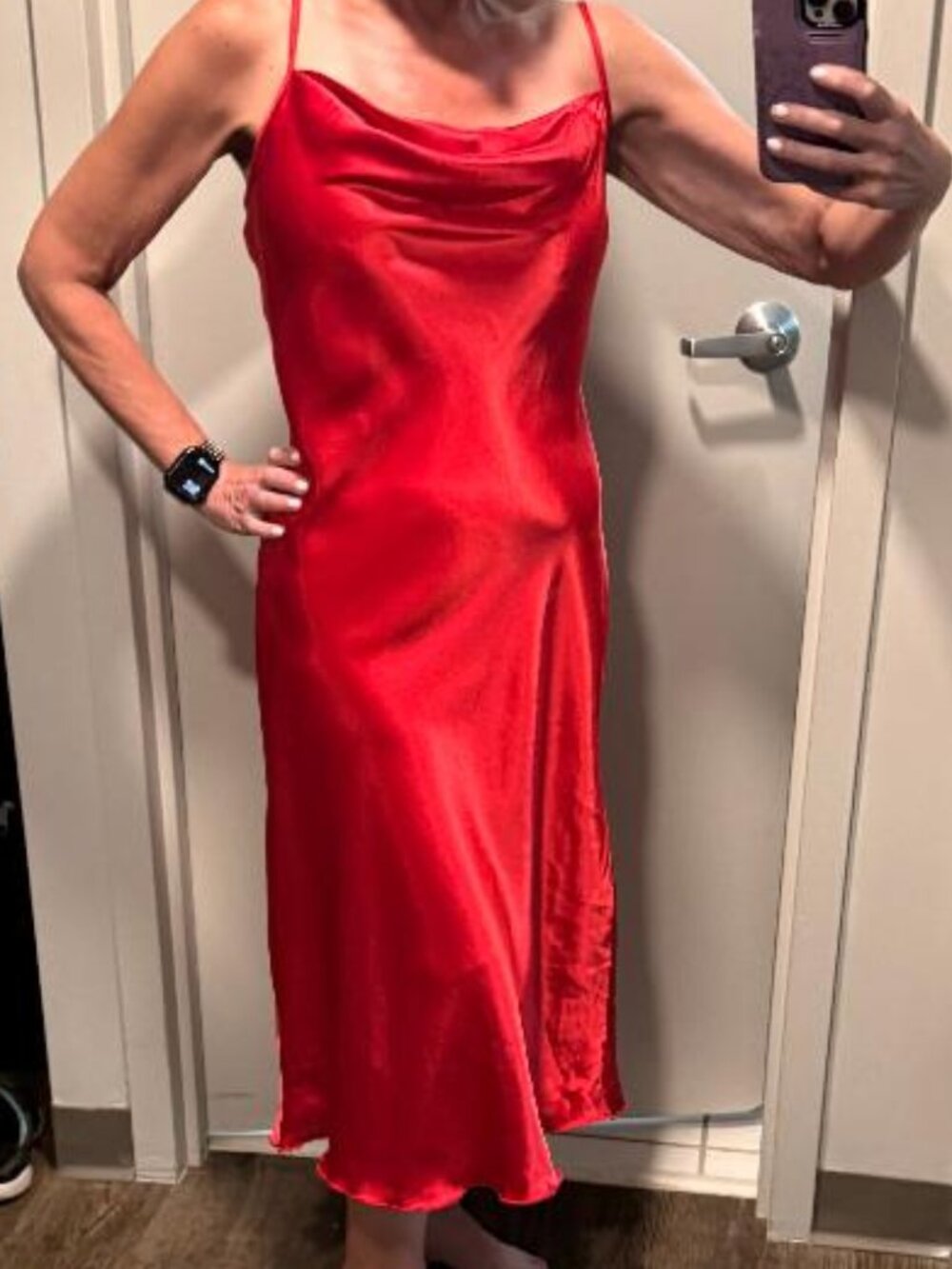 Bebe Red Satin Cowl Neck Midi Slip Dress Size M NWT Y2K